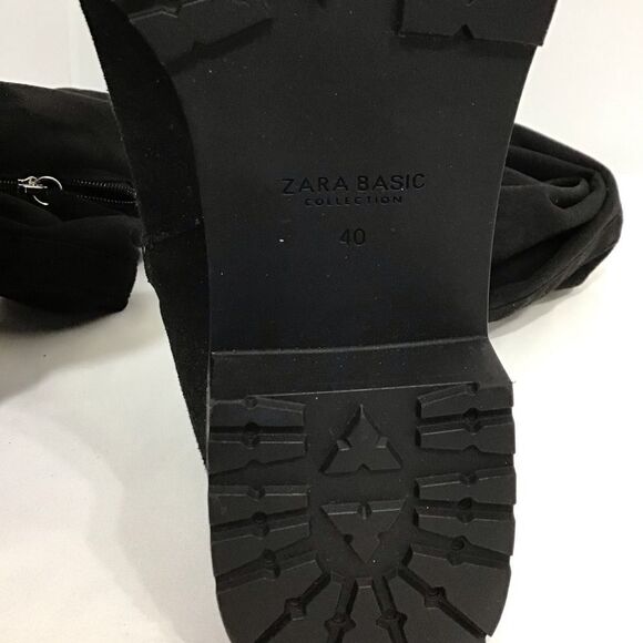 ZARA Black Faux Suede Fur Lined Low Heel Over The Knee Boot Size 40 - Picture 9 of 14